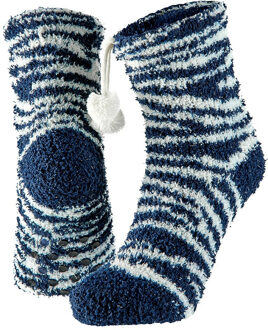 Apollo Zwart/witte zebrastrepen gevoerde huissokken/slofsokken meisjes