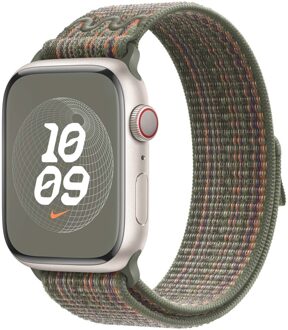 Apple Geweven sportbandje van Nike - Sequoia/oranje (45 mm) Armband