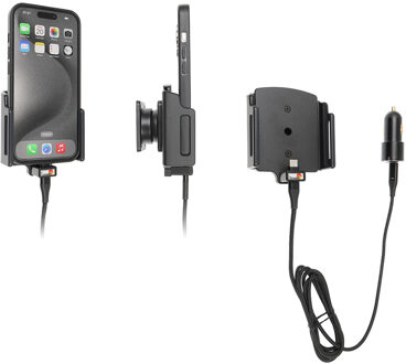 Apple iPhone 15 / 15 Pro , Actieve verstelbare houder met 12V USB SIG-Plug 70-83mm 721376