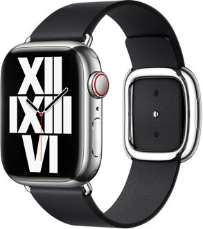 Apple Leather Band Modern Buckle voor de Apple Watch Series 1-9 / SE - 38/40/41 mm - Maat S - Midnight Zwart - 41 mm