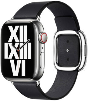 Apple Leather Band Modern Buckle voor de Apple Watch Series 1 t/m 9 / SE (38/40/41 mm) | Series 10 (42 mm) - Maat M - Midnight Zwart - 41 mm
