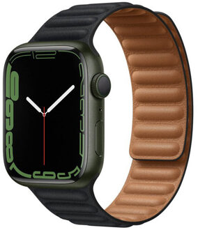 Apple Leather Link voor de Apple Watch Series 1 t/m 11 / SE / Ultra (44/45/46/49 mm) - Maat M/L - Midnight Zwart - 49 mm