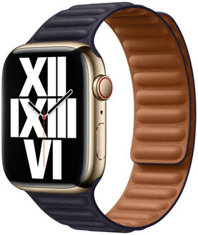 Apple Leather Link voor de Apple Watch Series 1 t/m 11 / SE / Ultra (44/45/46/49 mm) - S/M - Ink Blauw - 49 mm