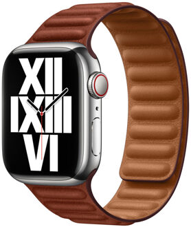 Apple Leather Link voor de Apple Watch Series 1 t/m 9 / SE (38/40/41 mm) | Series 10 / 11 (42 mm) - Maat M/L - Umber Bruin - 41 mm