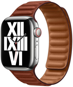 Apple Leather Link voor de Apple Watch Series 1 t/m 9 / SE (38/40/41 mm) | Series 10 / 11 (42 mm) - Maat S/M - Umber Bruin - 41 mm