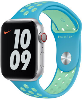 Apple Nike Sport Band voor de Apple Watch Series 1-9 / SE - 38/40/41 mm - Chlorine Blue/Green Glow Blauw - 41 mm