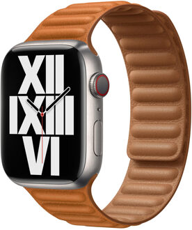 Apple Watch 38/40/41 mm Leather Link Horlogeband Goudbruin - Small/Medium