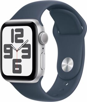 Apple Watch SE (2022) 40mm Zilver Aluminium Sportband S/M Smartwatch Blauw