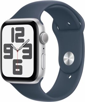 Apple Watch SE (2022) 44mm Zilver Aluminium Sportband M/L Smartwatch Blauw