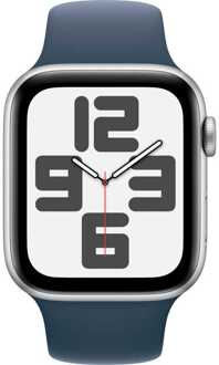 Apple Watch SE (2022) 4G 44mm Zilver Aluminium Sportband M/L Smartwatch Blauw