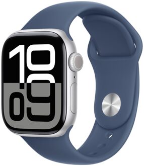 Apple Watch Series 10 GPS 42mm Aluminium Case met Denim Sport Band - M/L Smartwatch Zilver