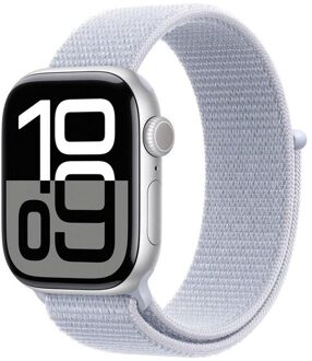 Apple Watch Series 10 GPS 46mm Aluminium Case met Blue Cloud Sport Loop Smartwatch Zilver