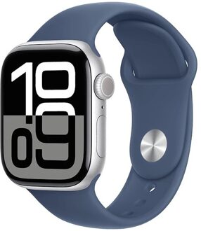 Apple Watch Series 10 GPS 46mm Aluminium Case met Denim Sport Band - M/L Smartwatch Zilver