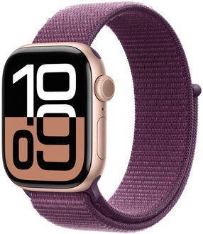 Apple Watch Series 10 GPS + Cellular 42mm Aluminium Case met Plum Sport Loop Smartwatch Roze