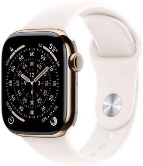 Apple Watch Series 11 GPS + Cellular 42mm Gold Titanium Case met Light Blush Sport Band - M/L Smartwatch Grijs