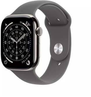 Apple Watch Series 11 GPS + Cellular 42mm Natural Titanium Case met Stone Grey Sport Band - S/M Smartwatch Grijs