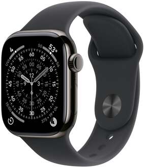 Apple Watch Series 11 GPS + Cellular 42mm Slate Titanium Case met Black Sport Band - M/L Smartwatch Grijs