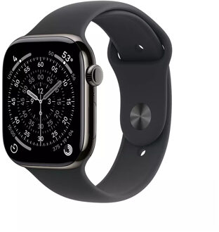 Apple Watch Series 11 GPS + Cellular 42mm Slate Titanium Case met Black Sport Band - S/M Smartwatch Grijs