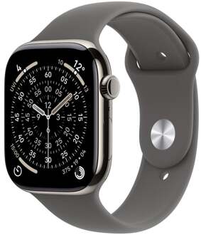 Apple Watch Series 11 GPS + Cellular 46mm Natural Titanium Case met Stone Grey Sport Band - S/M Smartwatch Grijs