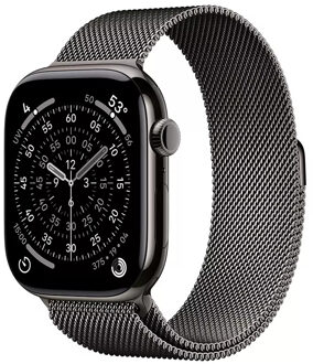 Apple Watch Series 11 GPS + Cellular 46mm Slate Titanium Case met Slate Milanese Loop - M/L Smartwatch Grijs