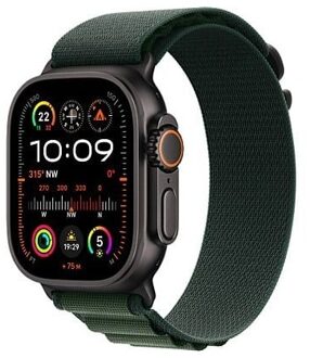 Apple Watch Ultra 2 GPS + Cellular 49mm Titanium Case met Dark Green Alpine Loop - Large Smartwatch Zwart