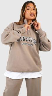Applique Oversized Half Zip Sweatshirt, Stone - L