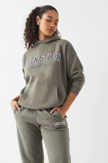 Applique Oversized Hoodie, Khaki - L