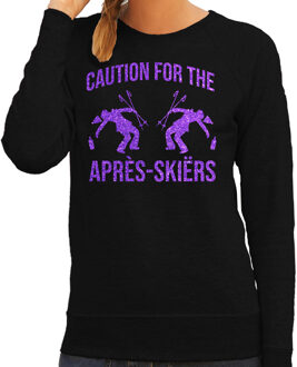 Apres ski sweater dames - caution Apres Ski - zwart - glitter paars L