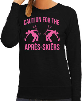 Apres ski sweater dames - caution Apres Ski - zwart - glitter roze XL
