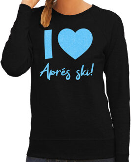 Apres ski sweater dames - I love Apres ski - zwart- glitter blauw 2XL
