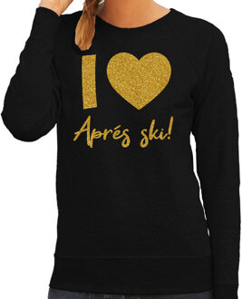 Apres ski sweater dames - I love Apres ski - zwart- glitter goud L