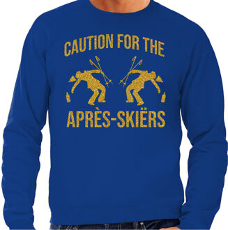 Apres ski sweater heren - caution Apres Ski - blauw - glitter goud L