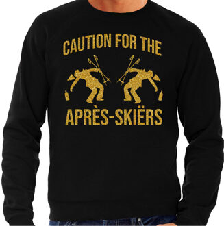 Apres ski sweater heren - caution Apres Ski - zwart - glitter goud XL