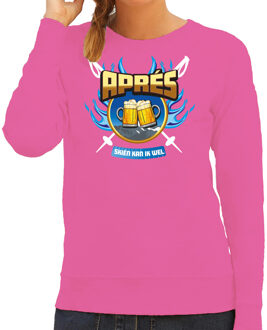 Apres ski sweater/trui voor dames - apres skien kan ik wel - roze - wintersport 2XL