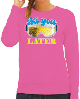 Apres ski sweater voor dames - ski you later - roze - bier/beer - wintersport XS