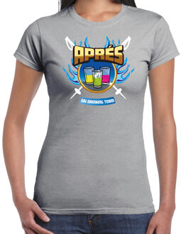 Apres ski t-shirt dames - apres ski drinking team - grijs - winter S