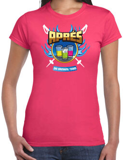 Apres ski t-shirt dames - apres ski drinking team - roze - winter S
