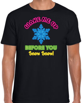 Apres ski t-shirt heren - wake me up before you snow snow - zwart - wintersport M