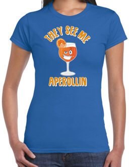Apres ski t-shirt voor dames - aperol spritz - blauw - apres ski/wintersport S