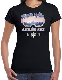 Apres ski t-shirt voor dames - Queen of the apres ski - zwart - skien XS