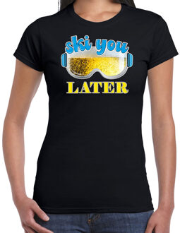 Apres ski t-shirt voor dames - ski you later - zwart - bier/beer - wintersport S