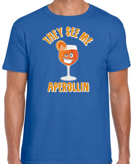 Apres ski t-shirt voor heren - aperol spritz - blauw - apres ski/wintersport M