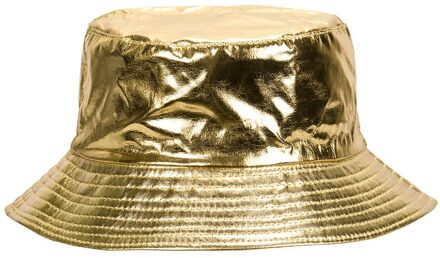 Apring Faux Lederen Emmer Hoed Dubbelzijdig Hoed Pu En Katoen Effen Zonnehoed Zomer Dames Mode Panama Visser cap goud