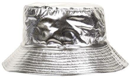 Apring Faux Lederen Emmer Hoed Dubbelzijdig Hoed Pu En Katoen Effen Zonnehoed Zomer Dames Mode Panama Visser cap zilver