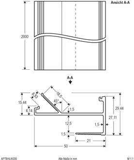 APTBH alu-profiel plafondgericht 200cm wit