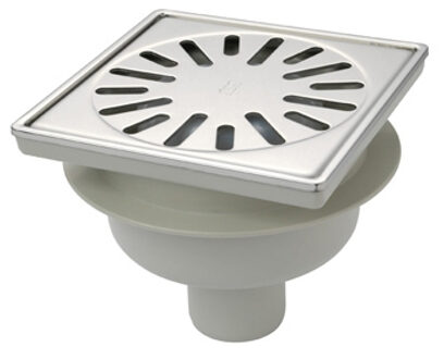 Aquaberg Doucheput Aquaberg 15x15cm Kunststof Onderaansluiting met RVS Rooster/Rand en Reukslot