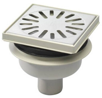 Aquaberg kunststof put met onderaansl.50mm rvs rooster vertselbaar 14.6x14.6cm met ppc reukslot 50mm en vert .30/hor 15mm 4015146