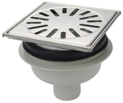 Aquaberg kunststof put met onderaansluiting met RVS rooster opzetstuk 15x15cm met reukslot 50mm