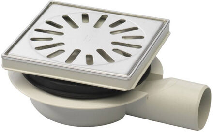 Aquaberg kunststof put met zijaansl.50mm rvs rand/rooster verstelbaar 146x146mm vert 15/hor 15mm 4016146r