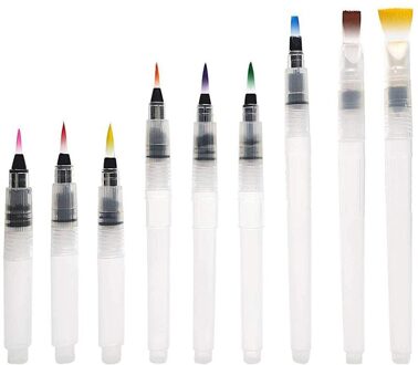 Aquarel Borstel Pennen Set, Aquarel Pennen Borstel Voor Water Oplosbare Kleurpotlood, borstel Pen Voor Beginners(9 Stuk)